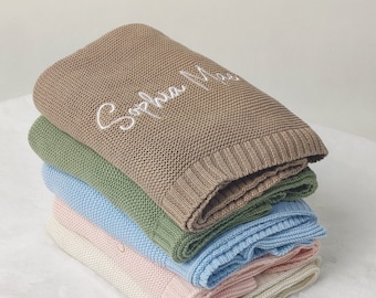 Embroidered Name Baby Blanket: Personalized Knit Cotton Newborn Gift