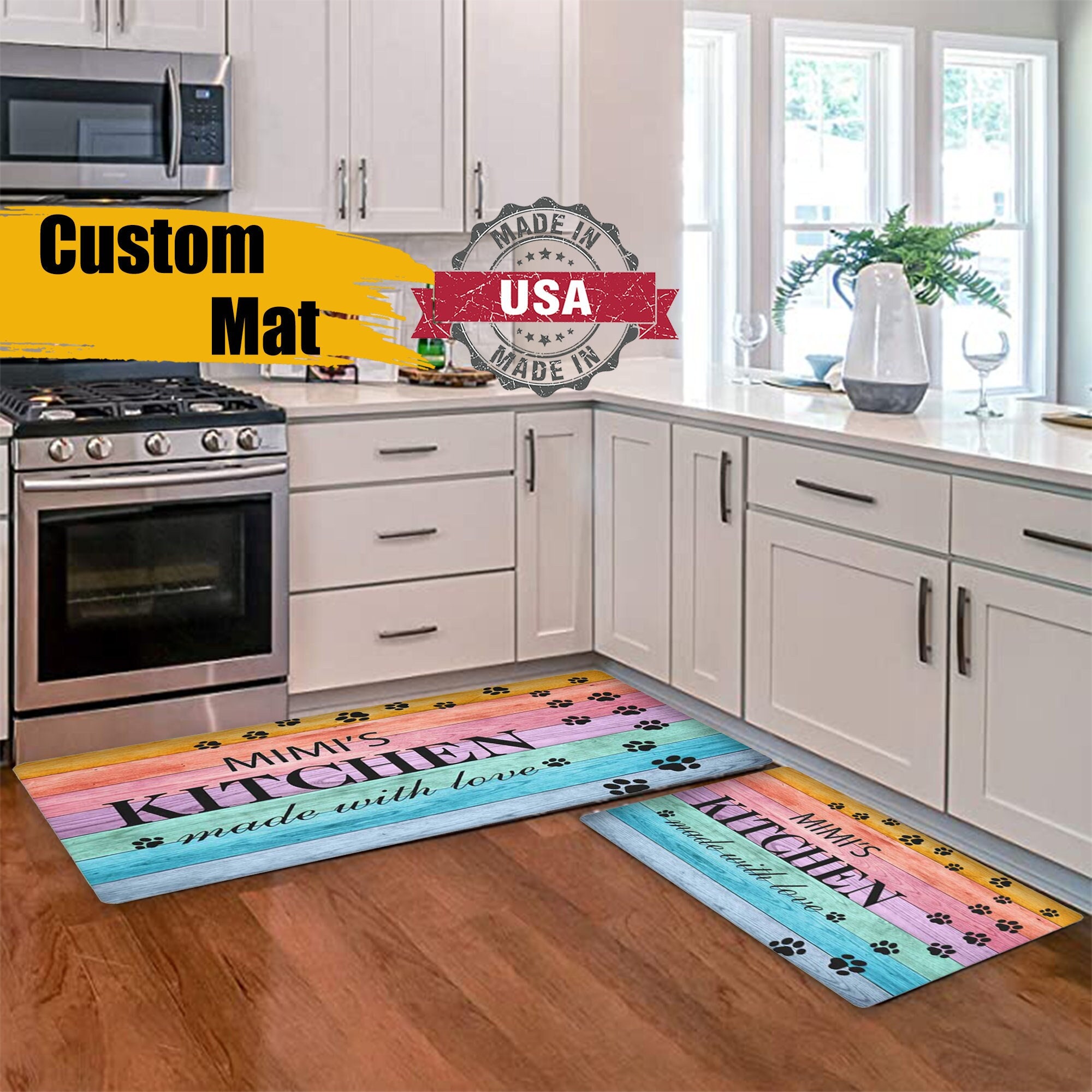 Floor Mat, Personalized Rug, Kitchen Rug, Personalized Floor Mat, Cushion  Mat, Custom Floor Mat, Memory Foam, Faux Cowhide and Metal 
