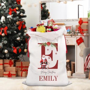 Personalisierter Weihnachtssack, großer Weihnachtssack, personalisierter Weihnachtsspielzeugsack Name Initial, Weihnachtsgeschenktasche, erstes Weihnachtsgeschenk