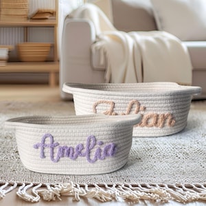 Baby Shower Gift, Personalized Baby Shower Basket, Boy Girl Toys Storage Cotton Rope Custom Name Organizer Nursery Newborn Knitting Baptism