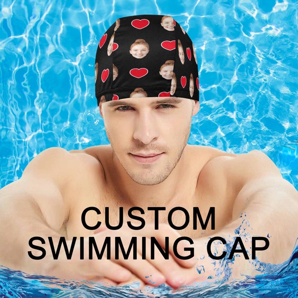 Custom Photo Swimming Cap, Pet Swimmer Cap, Unisex Swimming Cap, Bathing Caps, Heart Swim Cap, Swim Caps for Women Swimming, Swimmer Gift