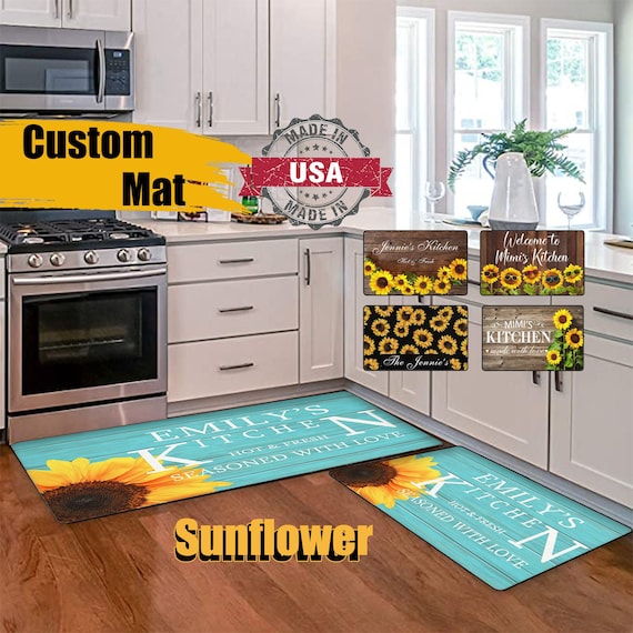 Custom Kitchen Mat,sunflower Mat,personalized Kitchen Floor Mat,high-elastic Anti-fatigue Mats,thick and Soft Rug,decorative Kitchen Carpet 