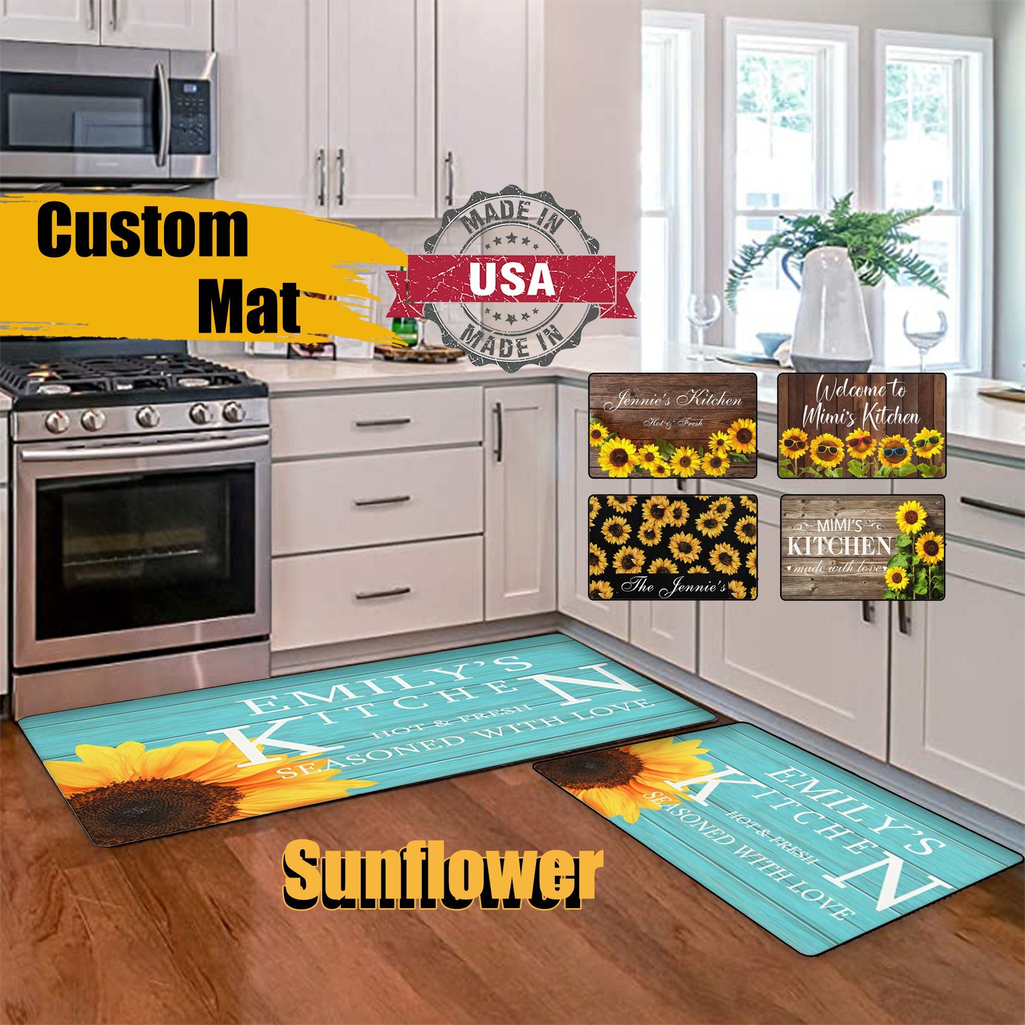  SIGOUYI Kitchen Mats for Floor, Farm Bee with Sunflowers Kitchen  Rugs, Kitchen Decor Runner Rug for Kitchen Organization, Anti-Fatigue Mats  Non-Slip Kitchen Mat for Laundry Room Office : Home & Kitchen