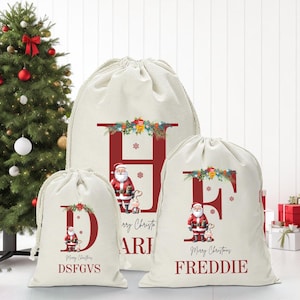 Custom Merry Christmas Bag, Personalized Initial And Name Santa Sack, Holiday Gift Bag, Kids Christmas Eve Present, Christmas Gift Bag, Xmas