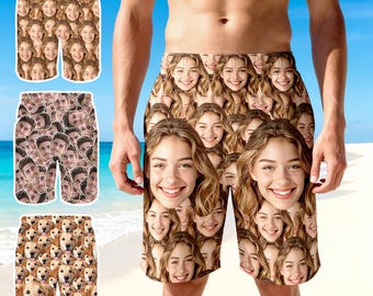 Custom Face Swim Trunks: Personalized All Over Print Beach Shorts for Father's Day Gift