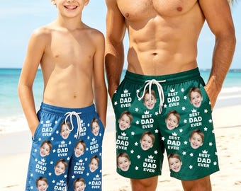 Custom Swim Trunks with Face: Personalized Dad Ever Shorts Summer Gift
