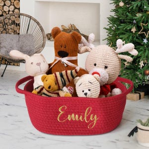 Personalisierter handgemachter Korb • Baby Geschenk • Baby-Dusche-Geschenk • Baby Korb • I-Cord Stricken Handwerk • Spielzeug Organisator • Name Baumwoll Seil Korb