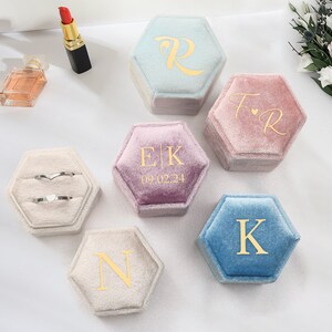 15 Colors Engagement Ring Box | Triple Slot Velvet Ring Box | Personalized Wedding Ring Box | Proposal Ring Bearer | Monogram Ring Box