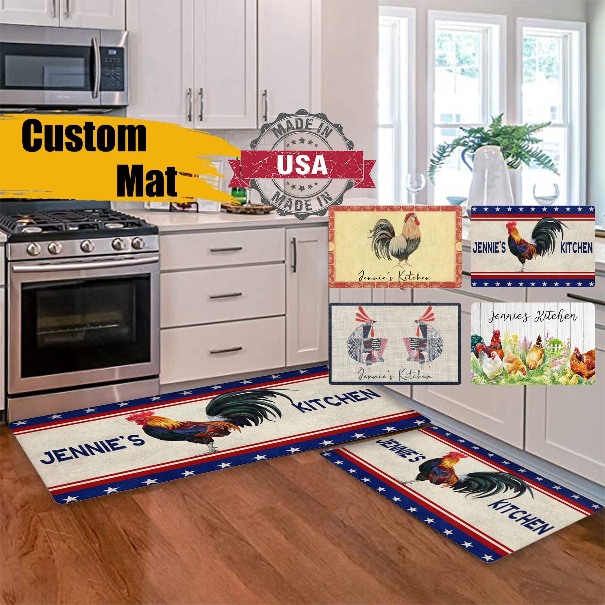 Rooster Kitchen Rug, Kitchen Mat Set of 2, Farmhouse Decor for The Kitchen  Mats Cushioned Anti Fatigue 2 Piece Set and Chicken Kitchen Mat for Home