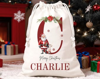 Custom Christmas Santa Sack: Large Gift Bag Personalized Name Initial
