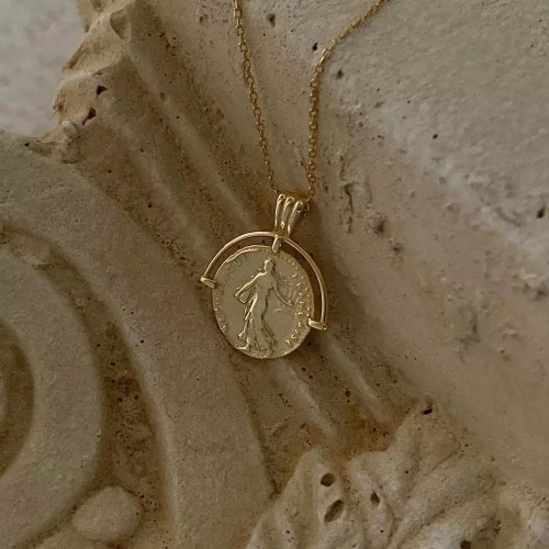 Solid Gold Coin Necklace 14k Gold Necklace Coin Pendant Etsy