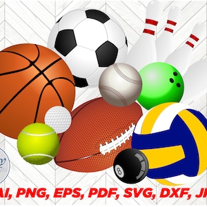 Sport Balls SVG, Sport Balls Cut File, Basketball SVG, Football Ball SVG, Baseball Svg, Soccer Svg, Cricut, Silhouette, Illustrator, Cutter