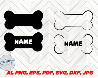 犬の骨型ネームタグ SVG、ペット用首輪デザイン（デジタルダウンロード）