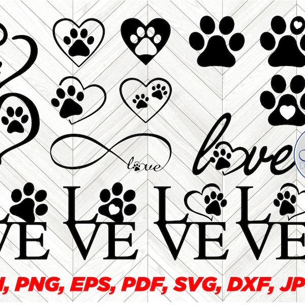 Dog Paw svg bundle,  paw footprint svg, Dog love, cat paws svg, vector, ai, png, pdf, jpg and other formats