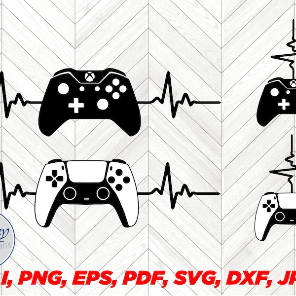 CONTROLLER GAMING HEARTBEAT ekg svg, xbox one svg, ps5 svg, heartbeat ekg svg, gamer vector, ai, png, pdf, jpg und andere Formate