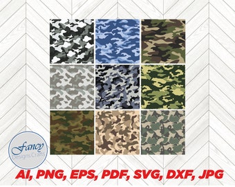 Seamless Camouflage Pattern Bundle (svg, png, eps, pdf, jpg, ai, dxf) (Digital Download)