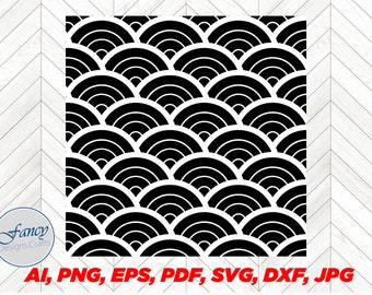 Adorno de olas japonés, tela de kimono retro (archivos digitales)