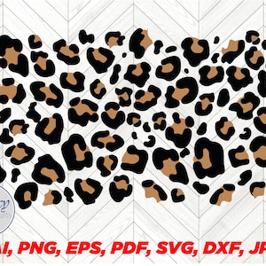 May include: A digital design featuring a leopard print pattern in black and brown. The design is available in AI, PNG, EPS, PDF, SVG, DXF, and JPG formats.
