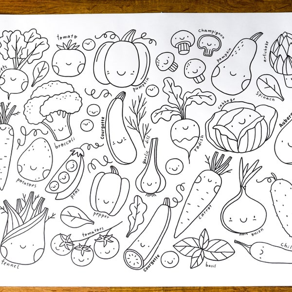 Poster géant à colorier - Légumes avec étiquette 62 x 80 cm