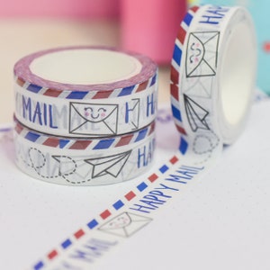 Fita Washi de correio feliz, fita Washi de correio aéreo, diário com marcadores, fitas Washi de correspondência, fita de correio tradicional, fita decorativa, álbum de recortes