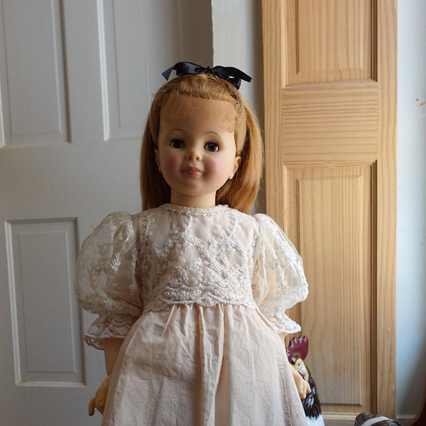NEW! Lace cotton day dress custom sewn for Patti Playpal,lovely spring dress,Joanie 35"doll dress,custom natural cotton outfit Patty Playpal