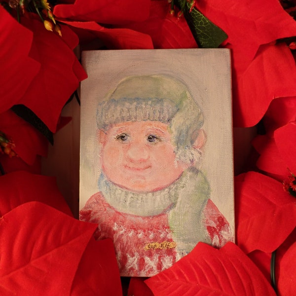 NEW! Christmas ELF Winter gnome, holiday elves, hand painted portrait, fun Christmas decor,winter cabin decor,Victorian elf,unique gift idea