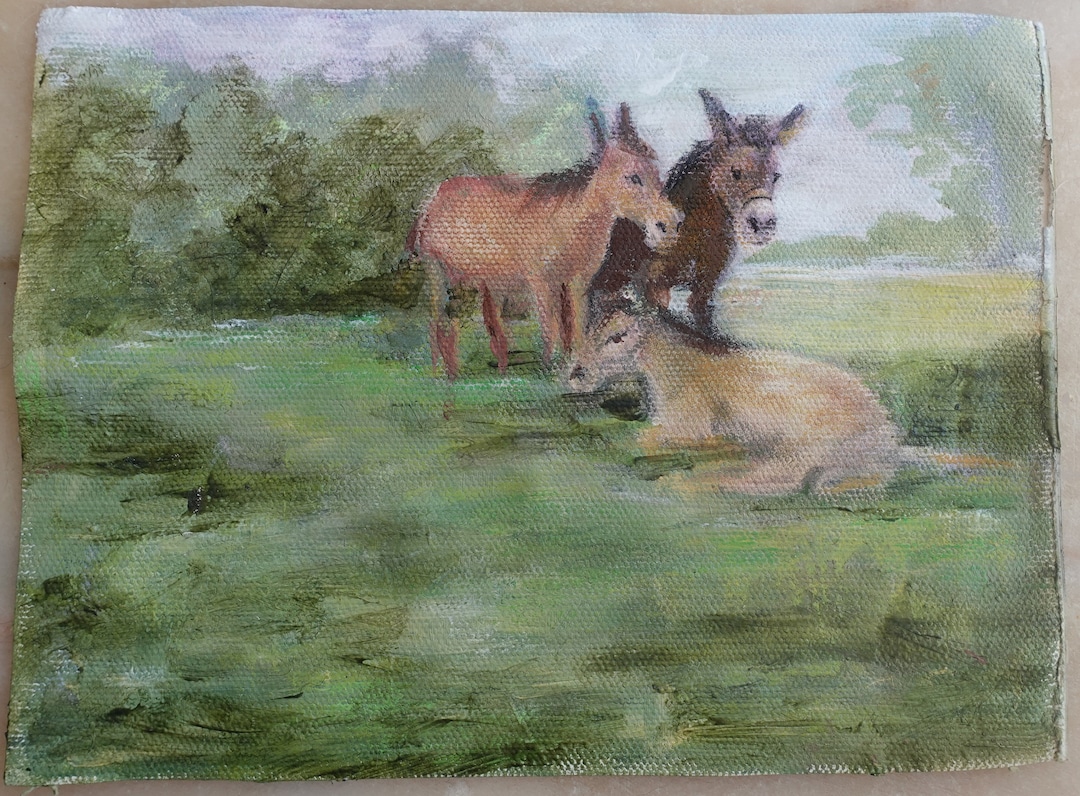 Hand Painted Donkeys Grazing in Pasture Country Doll Room Etsy