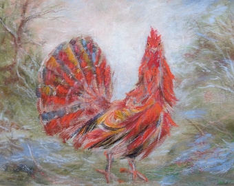 Hand-Painted French Country Rooster Painting, Americana Folk Art Rooster, Rooster Art, Country Farmhouse Rooster Painting, Rooster in Autumn