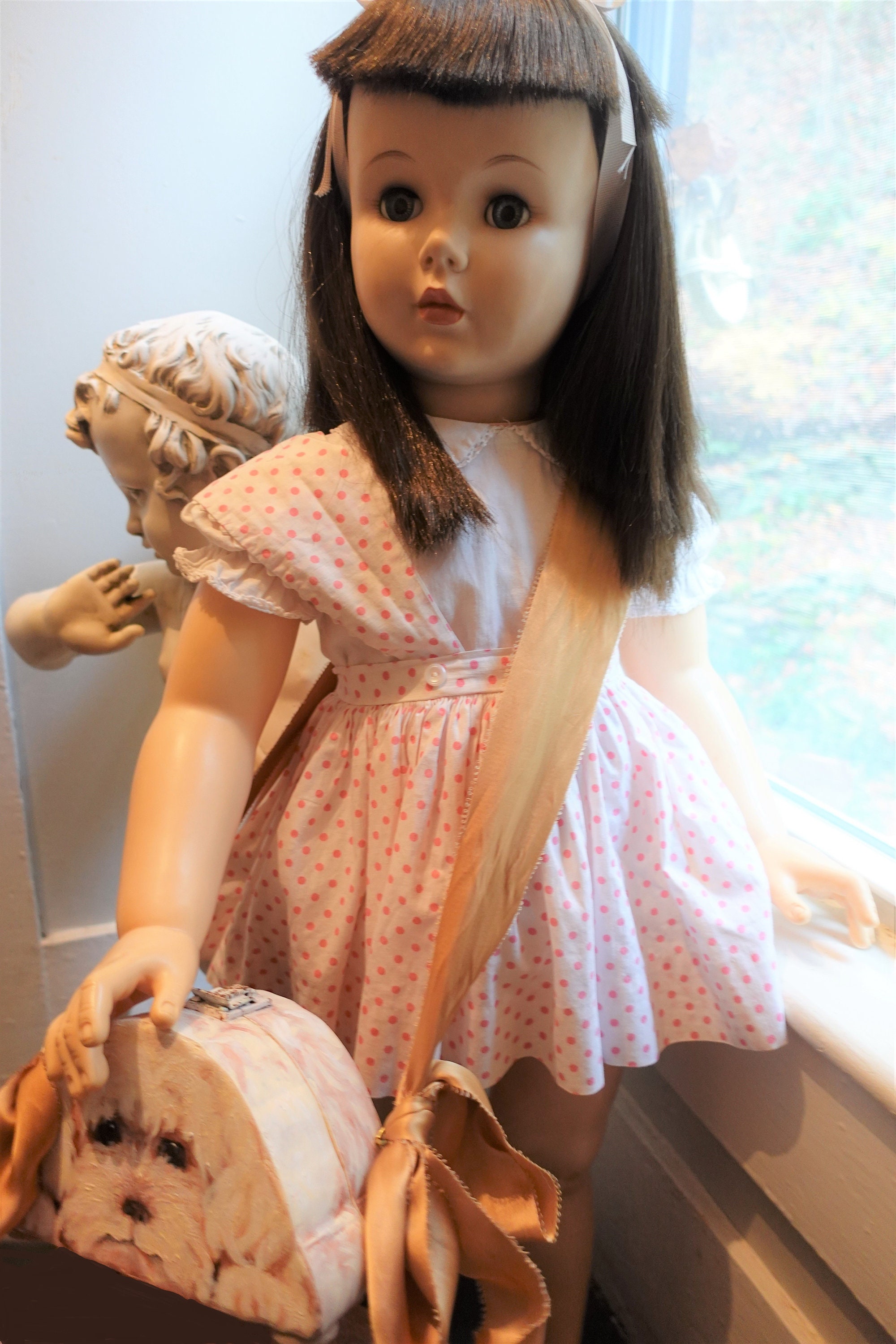 Handpainted Figural Wood Puppy Purse, Doll Purse, Handband Sawn Wood