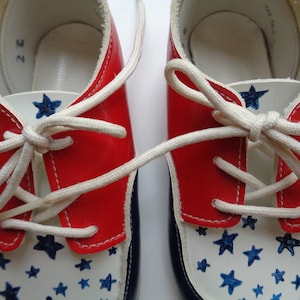 SALE! 4th July, Hand-Painted  OOAK rare NOS vintage Oxford Red White Blue Doll Shoes, Stripes & Stars,Playpal Shoes, boy doll sneakers,Bobby