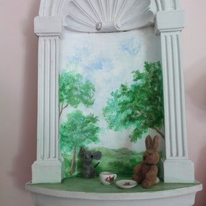 Beautiful hand painted classic wall niche, felted animal display,Steiff display shelf, mignonette French doll display,small doll shelf
