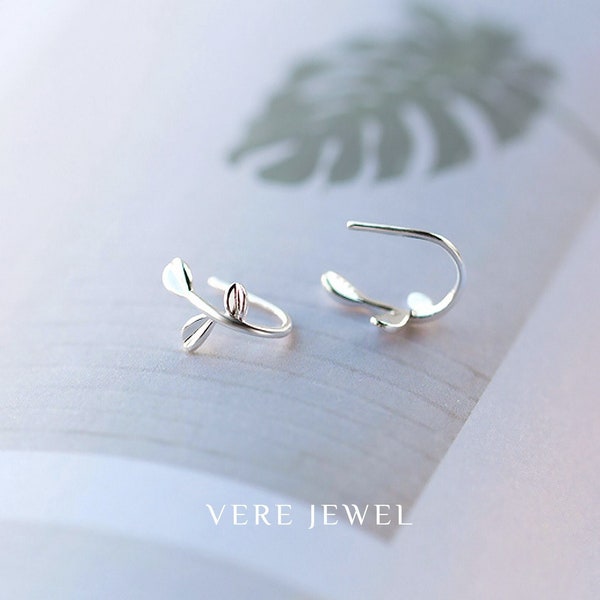 Tiny Leaf Climber Huggie Earrings • stud sterling silver earrings • rose gold • handmade jewelry • minimalist • gift for her • everyday wear