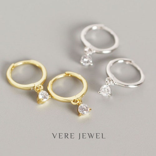 Minimalist Dangle Hoop Earrings Dangle Huggies Sterling Etsy