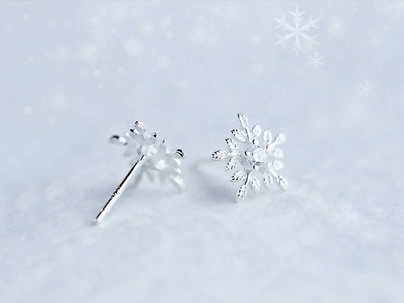 Snowflake Sterling Silver  Stud Earrings  Star Tiny Earrings image 1