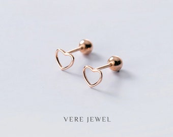 Tiny Heart Glossy Sweet Earrings • Sterling Silver Women's Stud Mini Earrings • Minimalist Handmade • silver/gold/rose gold • Gift for her