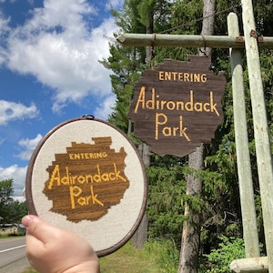 Entering Adirondack Park Sign Cross Stitch Pattern (PDF Only, Instant Download), Beginner/Easy - Full Stitches Only