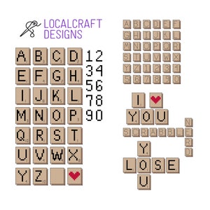 Scrabble Tile Alphabets Cross Stitch Pattern (PDF Only, Instant Download)