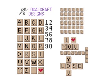 Scrabble Tile Alphabets Kreuzstichmuster (PDF Only, Sofort Download)