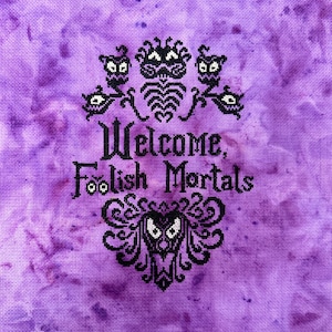 Welcome, Foolish Mortals! Haunted Mansion Wallpaper Cross Stitch Pattern (PDF Only, Instant Download), Beginner/Easy - Full Stitches Only