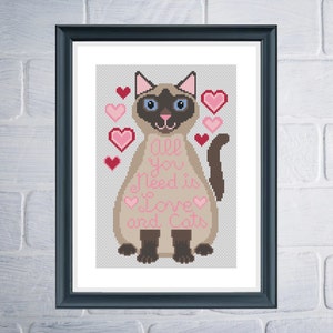 All You Need is Love... And Cats - Cross Stitch Pattern (PDF Only, Instant Download), Easy - Beginner/Intermediate Level