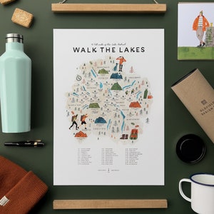 Walk the Lakes - A3 Illustrated Map Checklist. 30 Fell walks of the Lake District National Park by Oldfield Design Co