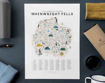 Wainwright Fells - Illustrated Map Checklist. The complete 214 Wainwright Fells of the Lake District by Oldfield Design Co