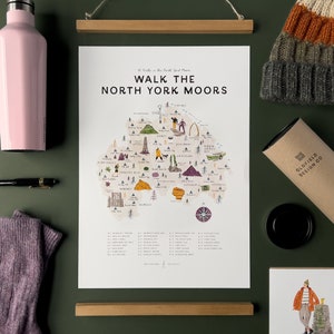 Walk the North York Moors - A3 Illustrated Map Checklist. 30 Walks of the North York Moors by Oldfield Design Co