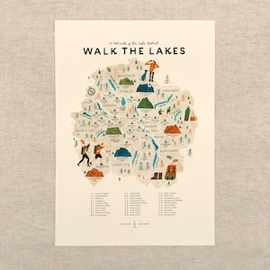 Walk the Lakes - A3 Illustrated Map Checklist by Oldfield Design Co