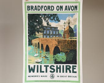 Vintage Visit Bradford on Avon Tea Towel by Oldfield Design Co