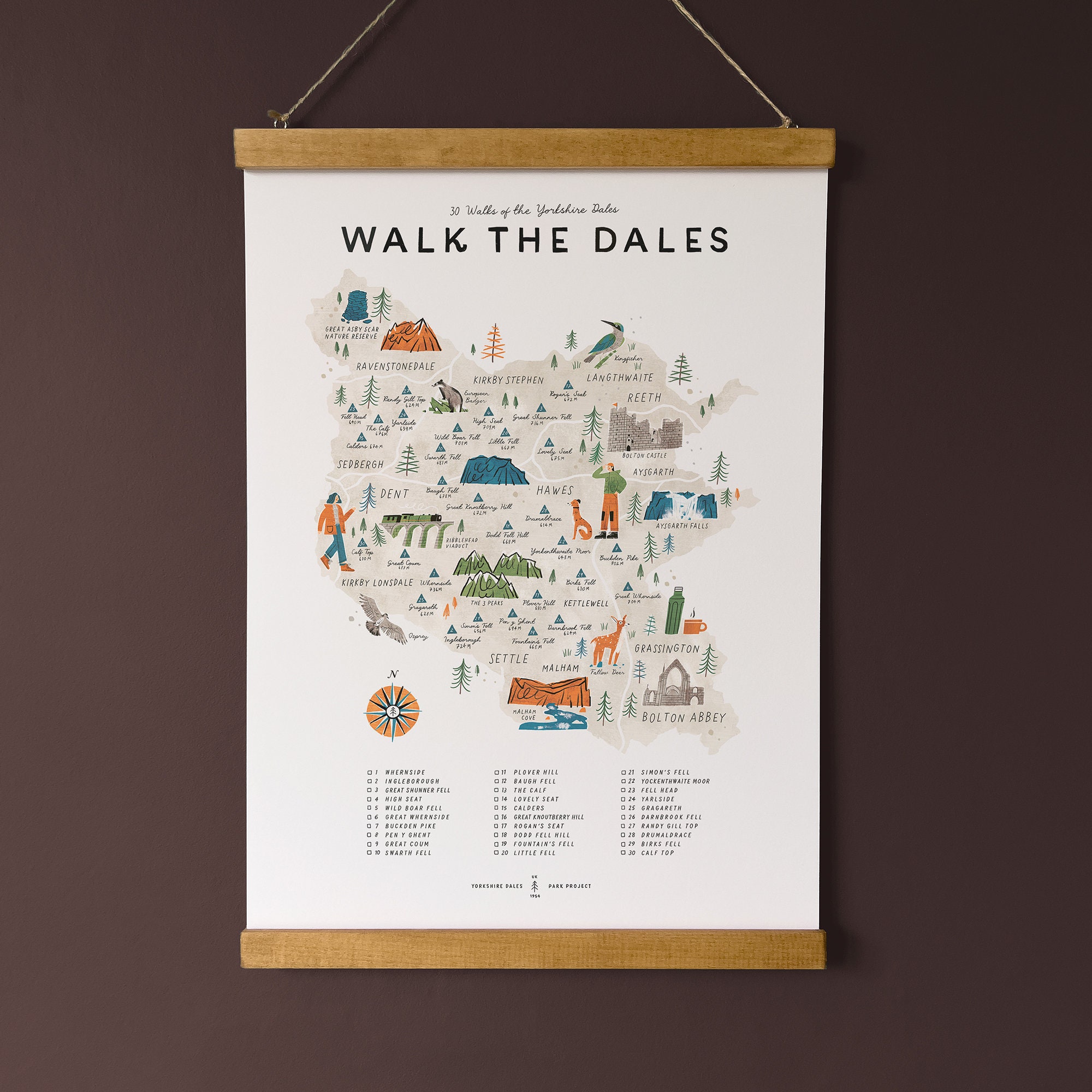 Walk the Dales A3 Illustrated Map Checklist. 30 Walks of the - Etsy UK