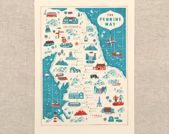 The Pennine Way - A3 Illustrated Route Map by Oldfield Design Co
