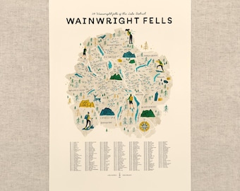Wainwright Fells - Illustrated Map Checklist by Oldfield Design Co
