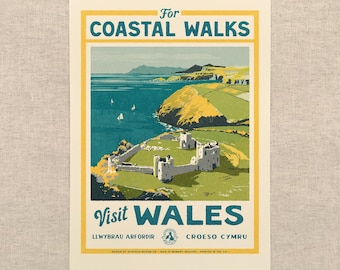 Vintage Visit the Welsh Coast - Art Print by Oldfield Design Co