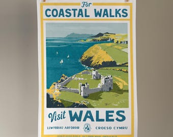 Vintage Visit The Welsh Coast Tea Towel by Oldfield Design Co